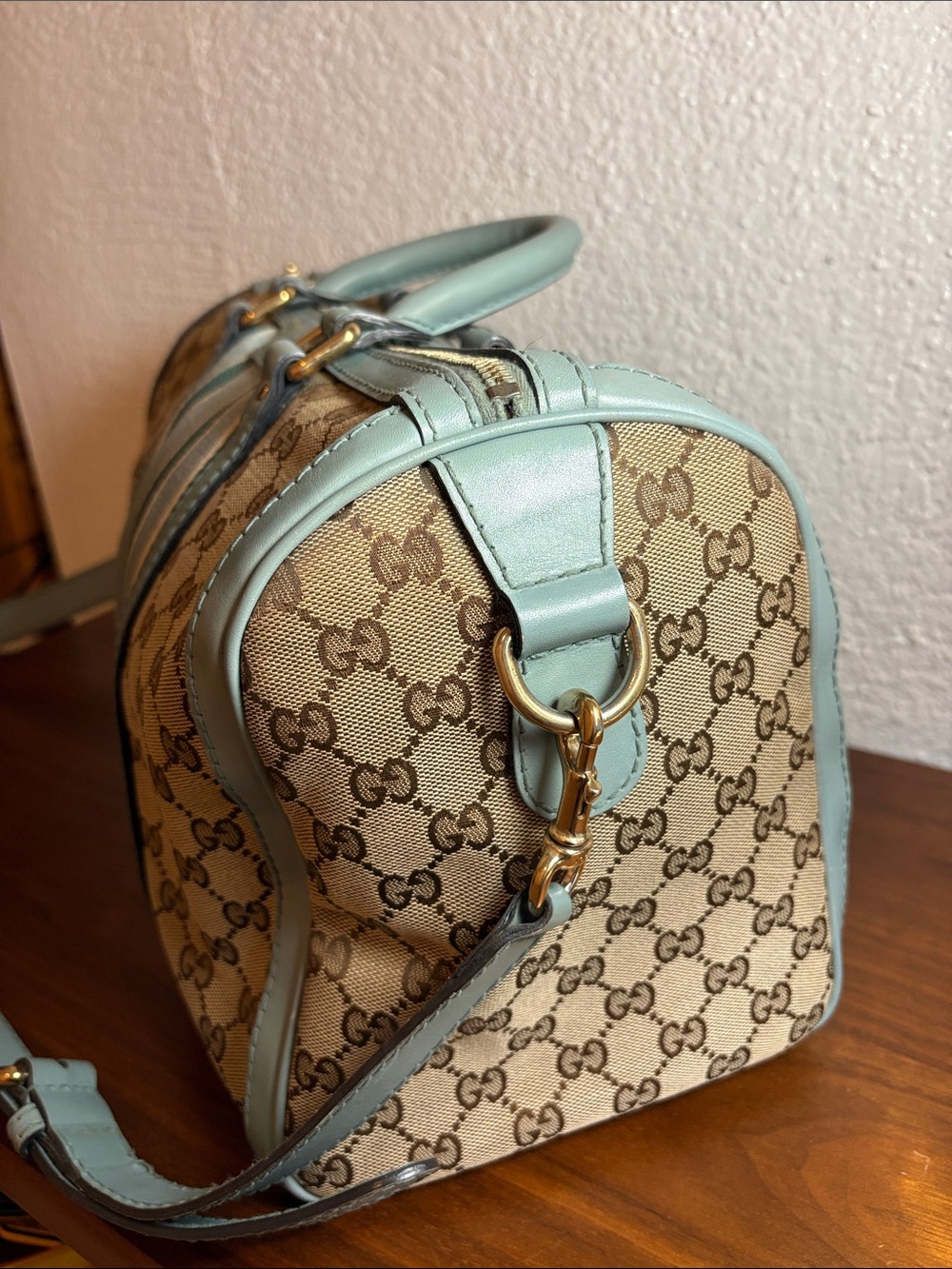 Gucci GG Canvas Boston Bag with Blue Green Stripes - Authentic Vintage COA - Picture 6 of 16